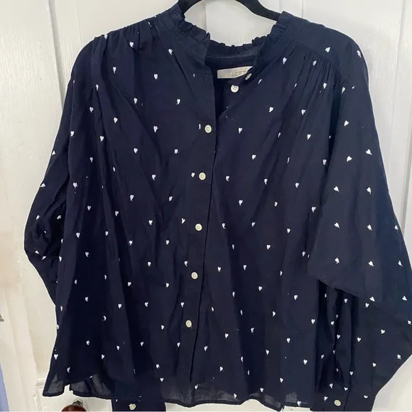 Loft Navy Heart Embroidered Shirt - Picture 2 of 5